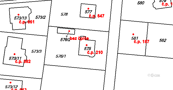 Liberec VIII-Dolní Hanychov 210, Liberec na parcele st. 575 v KÚ Dolní Hanychov, Katastrální mapa