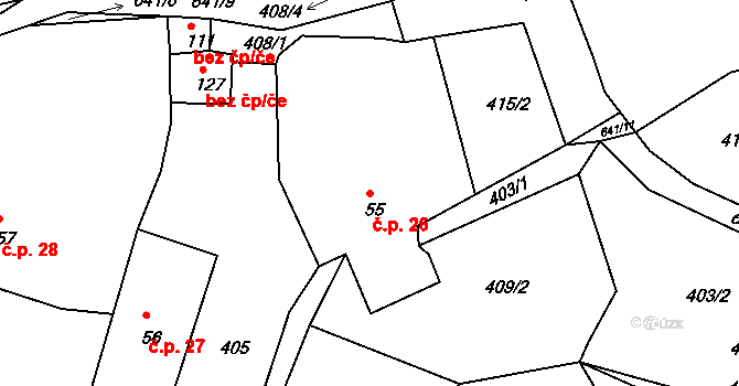 Havlovice 26, Domažlice na parcele st. 55 v KÚ Havlovice u Domažlic, Katastrální mapa