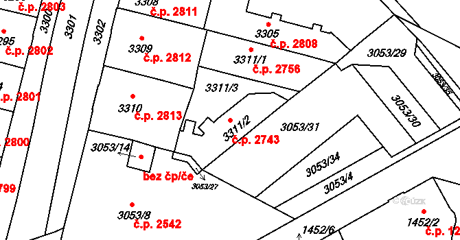 Předměstí 2743, Opava na parcele st. 3311/2 v KÚ Opava-Předměstí, Katastrální mapa