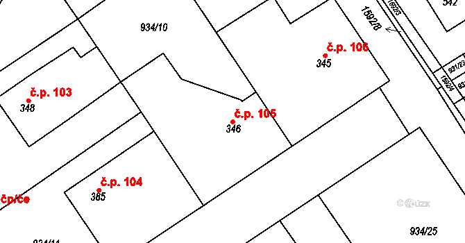 Ohrada 105, Nová Ves I na parcele st. 346 v KÚ Nová Ves I, Katastrální mapa