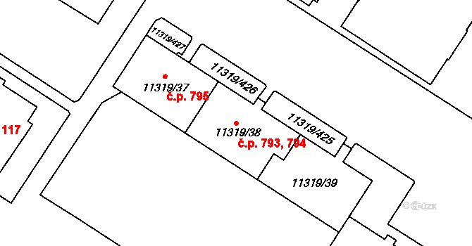 Severní Předměstí 793,794, Plzeň na parcele st. 11319/39 v KÚ Plzeň, Katastrální mapa