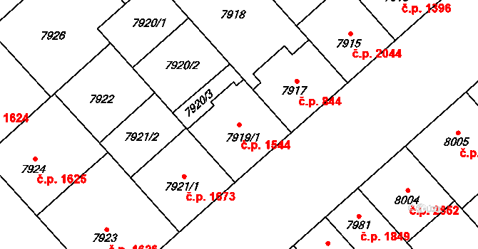 Jižní Předměstí 1544, Plzeň na parcele st. 7919/1 v KÚ Plzeň, Katastrální mapa