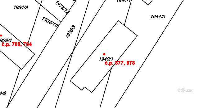 Pečky 877,878 na parcele st. 1940/1 v KÚ Pečky, Katastrální mapa