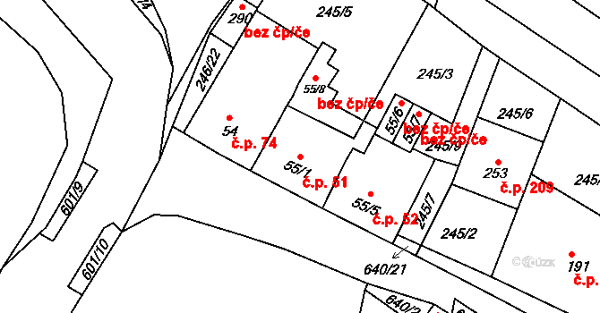 Kravsko 51 na parcele st. 55/1 v KÚ Kravsko, Katastrální mapa