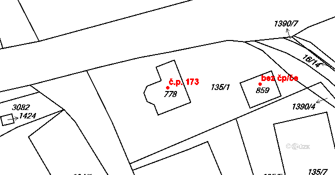 Otín 173, Jindřichův Hradec na parcele st. 778 v KÚ Otín u Jindřichova Hradce, Katastrální mapa