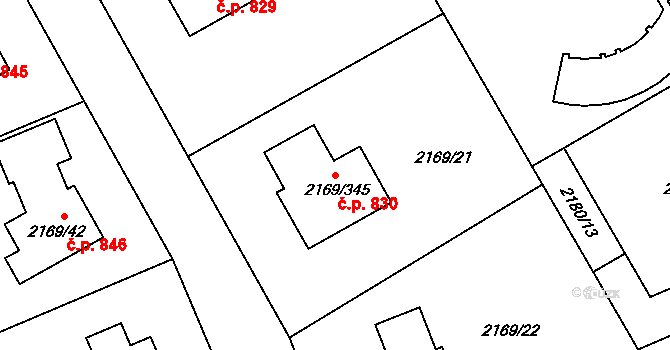 Velká Bystřice 830 na parcele st. 2169/345 v KÚ Velká Bystřice, Katastrální mapa