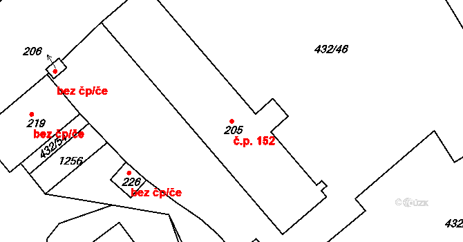 Kruhovka 152, Semechnice na parcele st. 205 v KÚ Semechnice, Katastrální mapa