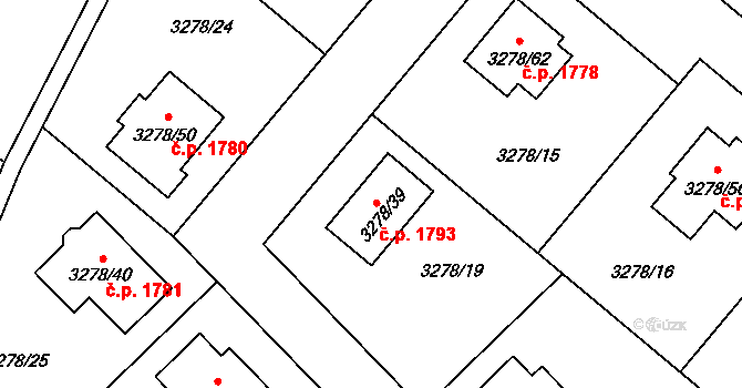 Chotěboř 1793 na parcele st. 3278/39 v KÚ Chotěboř, Katastrální mapa