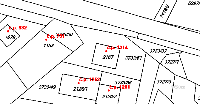 Vizovice 1214 na parcele st. 2167 v KÚ Vizovice, Katastrální mapa