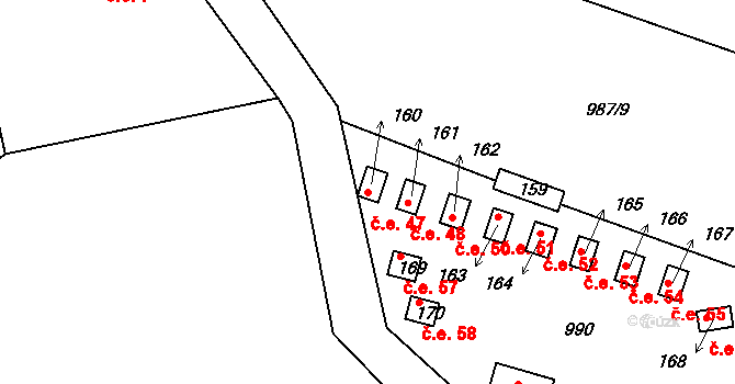 Lidmaň 47 na parcele st. 160 v KÚ Lidmaň, Katastrální mapa