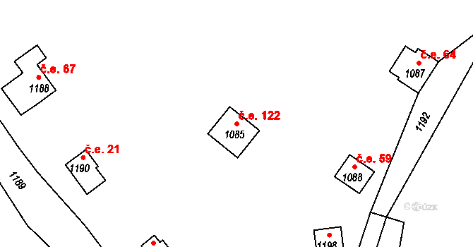 Žimrovice 122, Hradec nad Moravicí na parcele st. 1085 v KÚ Žimrovice, Katastrální mapa