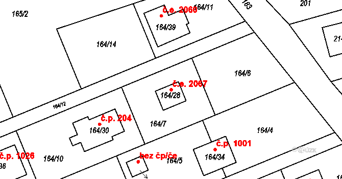 Dolní Těrlicko 2067, Těrlicko na parcele st. 164/28 v KÚ Dolní Těrlicko, Katastrální mapa