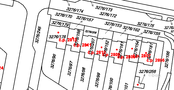 Louny 2810 na parcele st. 3276/207 v KÚ Louny, Katastrální mapa