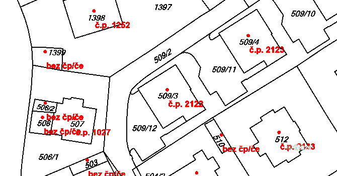 Karlovy Vary 2122 na parcele st. 509/3 v KÚ Karlovy Vary, Katastrální mapa