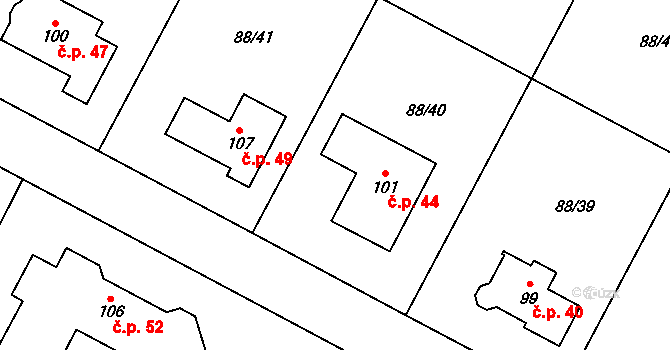 Popice 44, Jihlava na parcele st. 101 v KÚ Popice u Jihlavy, Katastrální mapa