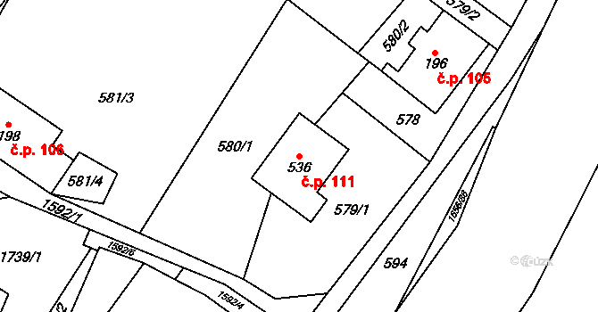 Rejhotice 111, Loučná nad Desnou na parcele st. 536 v KÚ Rejhotice, Katastrální mapa
