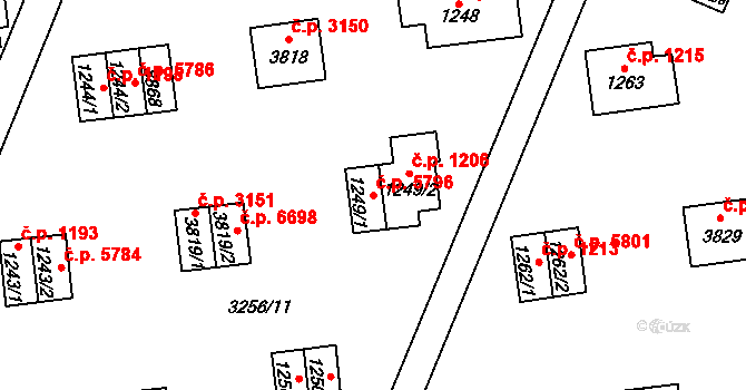 Zlín 5796 na parcele st. 1249/1 v KÚ Zlín, Katastrální mapa