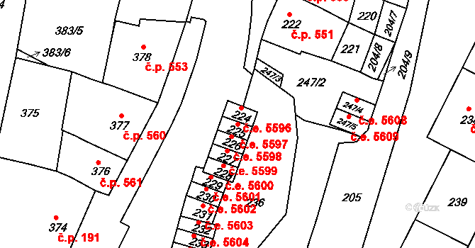 Kadaň 5597 na parcele st. 225 v KÚ Kadaň, Katastrální mapa