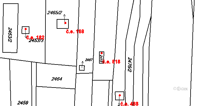 Židlochovice 518 na parcele st. 2473 v KÚ Židlochovice, Katastrální mapa