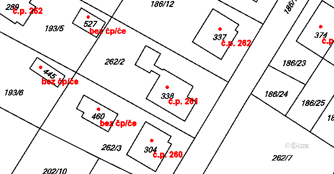 Sedlec 261, Sedlec-Prčice na parcele st. 338 v KÚ Sedlec u Votic, Katastrální mapa