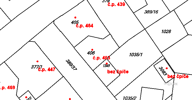 Přívoz 463, Ostrava na parcele st. 406 v KÚ Přívoz, Katastrální mapa