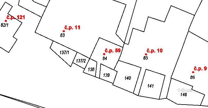 Strážek 59 na parcele st. 84 v KÚ Strážek, Katastrální mapa