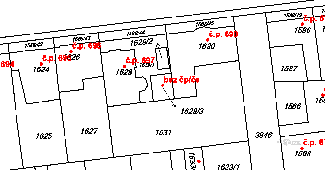 Praha 38177668 na parcele st. 1629/3 v KÚ Horní Počernice, Katastrální mapa