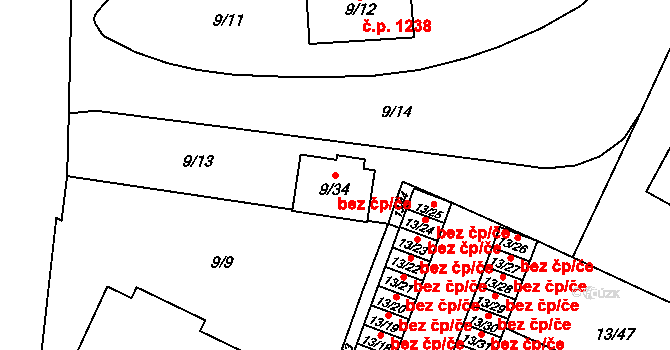 Plzeň 40236668 na parcele st. 9/34 v KÚ Doubravka, Katastrální mapa