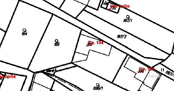 Ruprechtov 134 na parcele st. 185 v KÚ Ruprechtov, Katastrální mapa