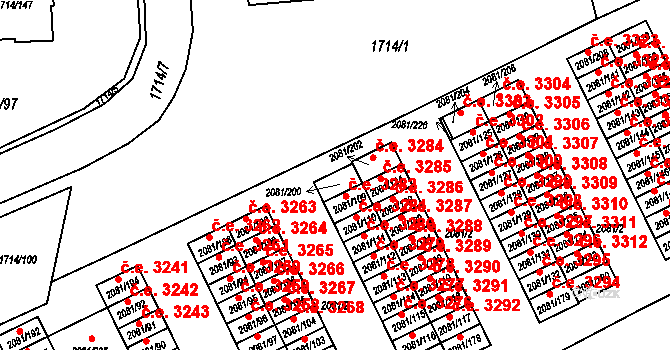 Prostřední Suchá 3283, Havířov na parcele st. 2081/200 v KÚ Prostřední Suchá, Katastrální mapa