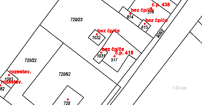 Osek 45108668 na parcele st. 1031 v KÚ Osek u Duchcova, Katastrální mapa