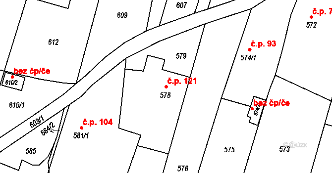 Těškovice 121 na parcele st. 578 v KÚ Těškovice, Katastrální mapa