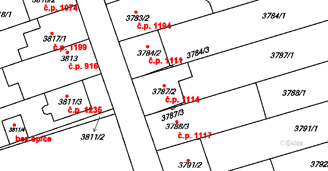 Vlčnov 1114 na parcele st. 3787/2 v KÚ Vlčnov, Katastrální mapa