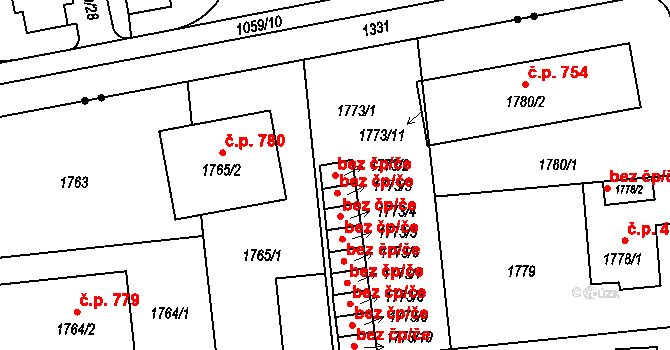 Praha 46810668 na parcele st. 1773/2 v KÚ Ruzyně, Katastrální mapa