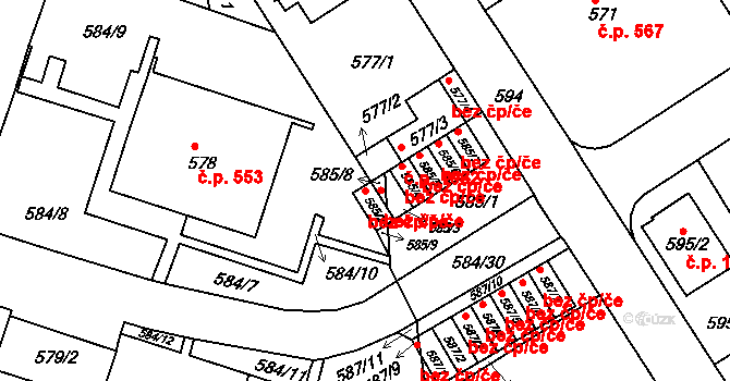 Brno 47886668 na parcele st. 585/2 v KÚ Komín, Katastrální mapa