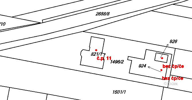 Zlechov 11 na parcele st. 821/1 v KÚ Zlechov, Katastrální mapa