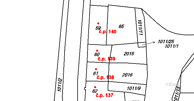 Hrochův Týnec 139 na parcele st. 60 v KÚ Hrochův Týnec, Katastrální mapa