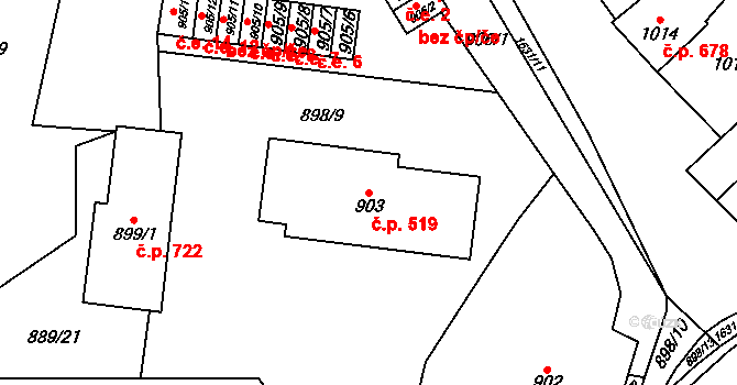 Drnovice 519 na parcele st. 903 v KÚ Drnovice u Vyškova, Katastrální mapa