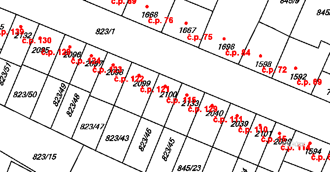 Václavské Předměstí 115, Písek na parcele st. 2100 v KÚ Písek, Katastrální mapa