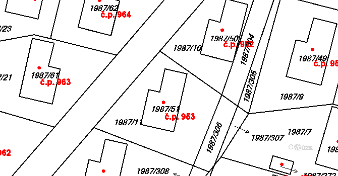 Nýřany 953 na parcele st. 1987/51 v KÚ Nýřany, Katastrální mapa