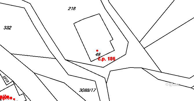 Rudoltice 186 na parcele st. 48 v KÚ Rudoltice u Lanškrouna, Katastrální mapa