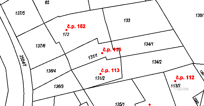 Mrákotín 116 na parcele st. 131/1 v KÚ Mrákotín u Telče, Katastrální mapa