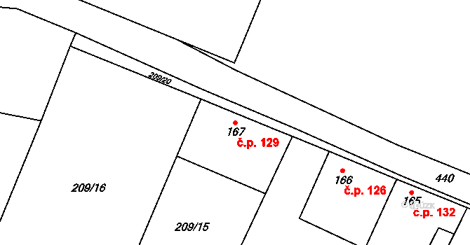 Dolín 129, Slaný na parcele st. 167 v KÚ Dolín, Katastrální mapa