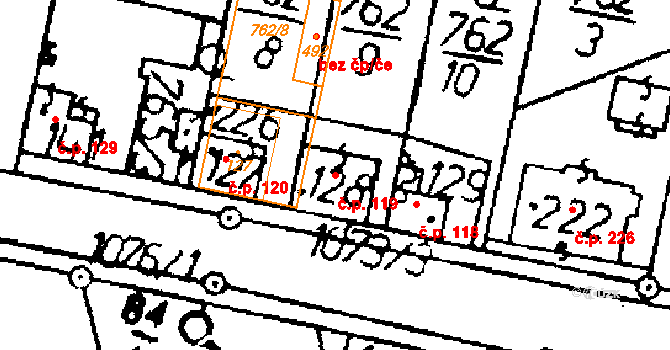 Tři Dvory 119 na parcele st. 128 v KÚ Tři Dvory, Katastrální mapa