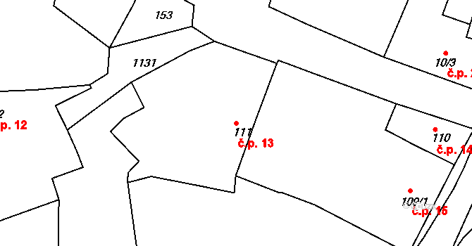 Byšice 13 na parcele st. 111 v KÚ Byšice, Katastrální mapa