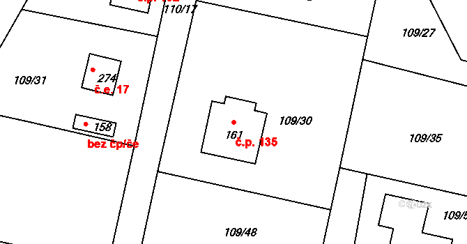 Červené Záhoří 135, Chotoviny na parcele st. 161 v KÚ Červené Záhoří, Katastrální mapa