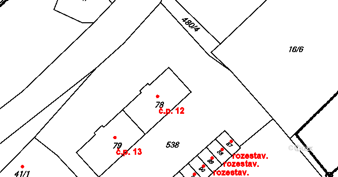 Hyršov 12, Všeruby na parcele st. 78 v KÚ Hyršov, Katastrální mapa