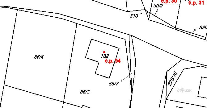 Třebín 94, Dubné na parcele st. 132 v KÚ Třebín, Katastrální mapa