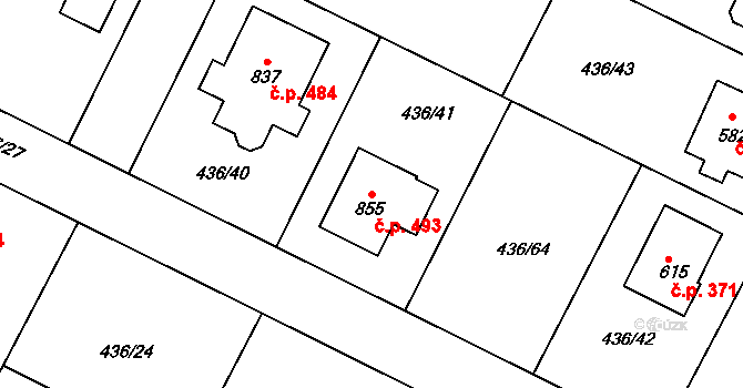 Opatovice nad Labem 493 na parcele st. 855 v KÚ Opatovice nad Labem, Katastrální mapa