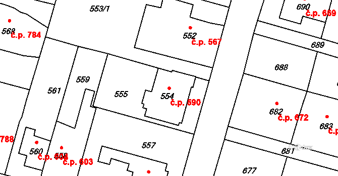 Mohelnice 590 na parcele st. 554 v KÚ Mohelnice, Katastrální mapa